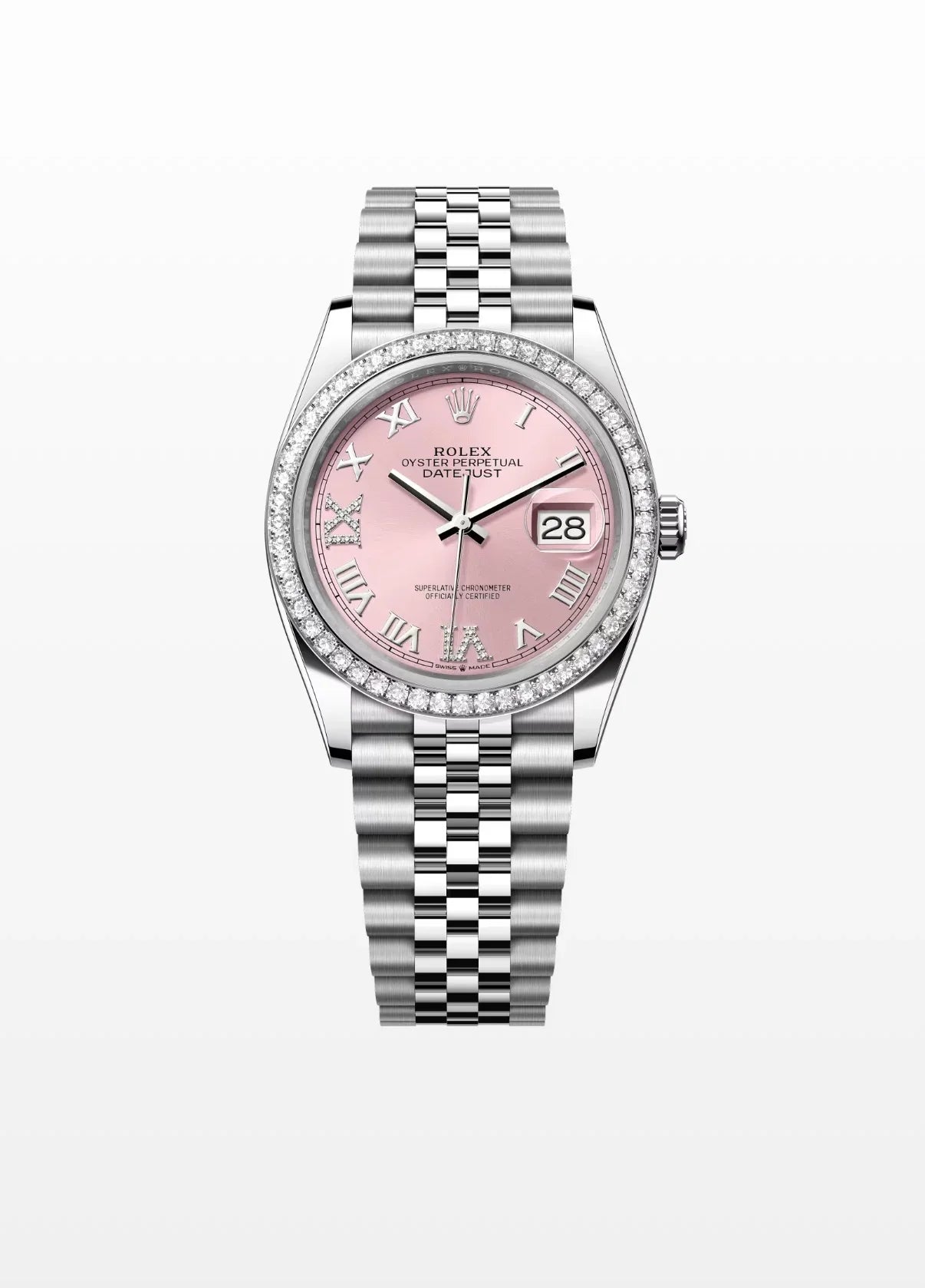 Image of Pembe kadranlı, pırlanta bezelli lüks çelik bilezikli kadın saati
