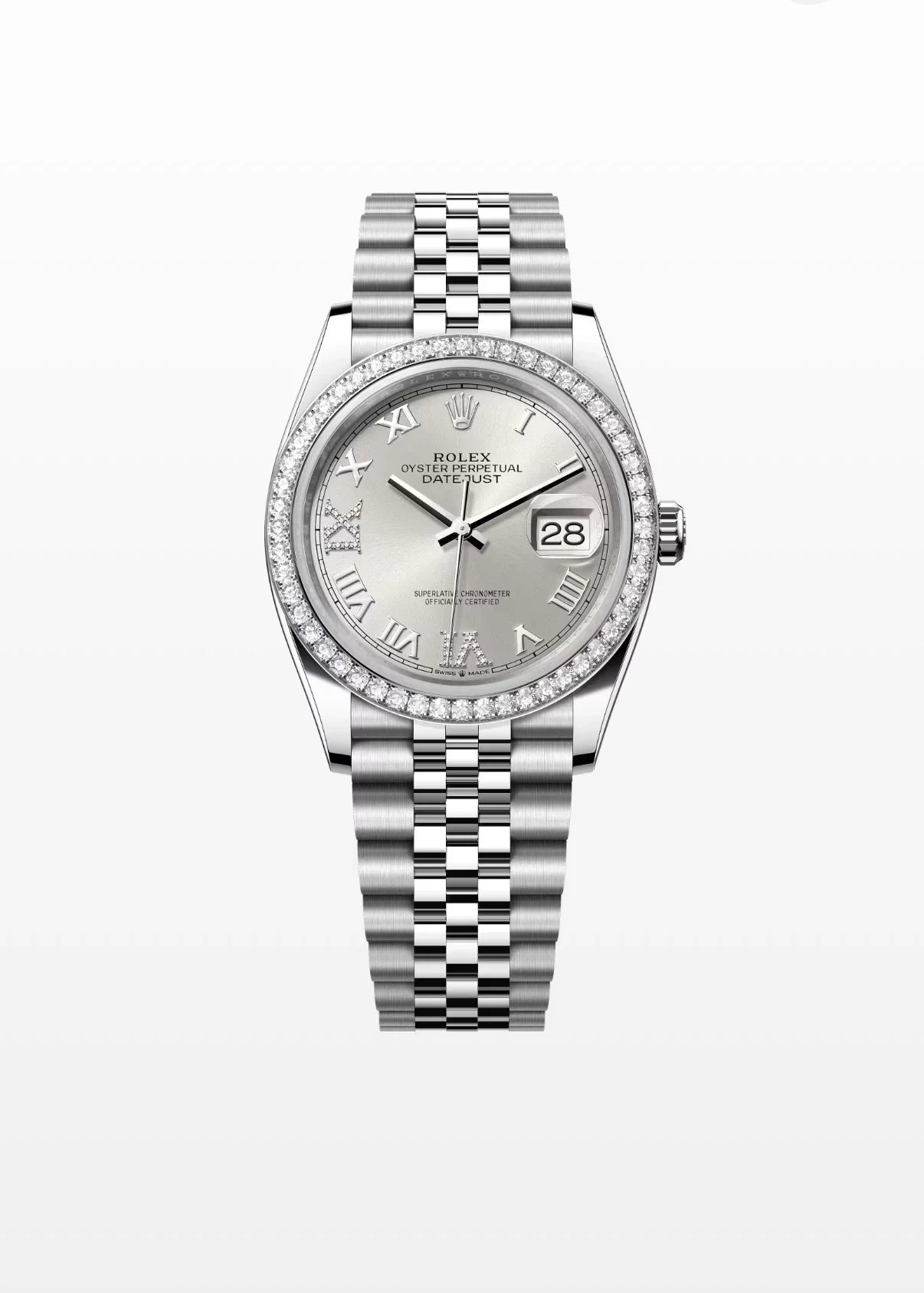 Image of Gümüş kadranlı, pırlanta bezelli, paslanmaz çelik Rolex Datejust lüks saat