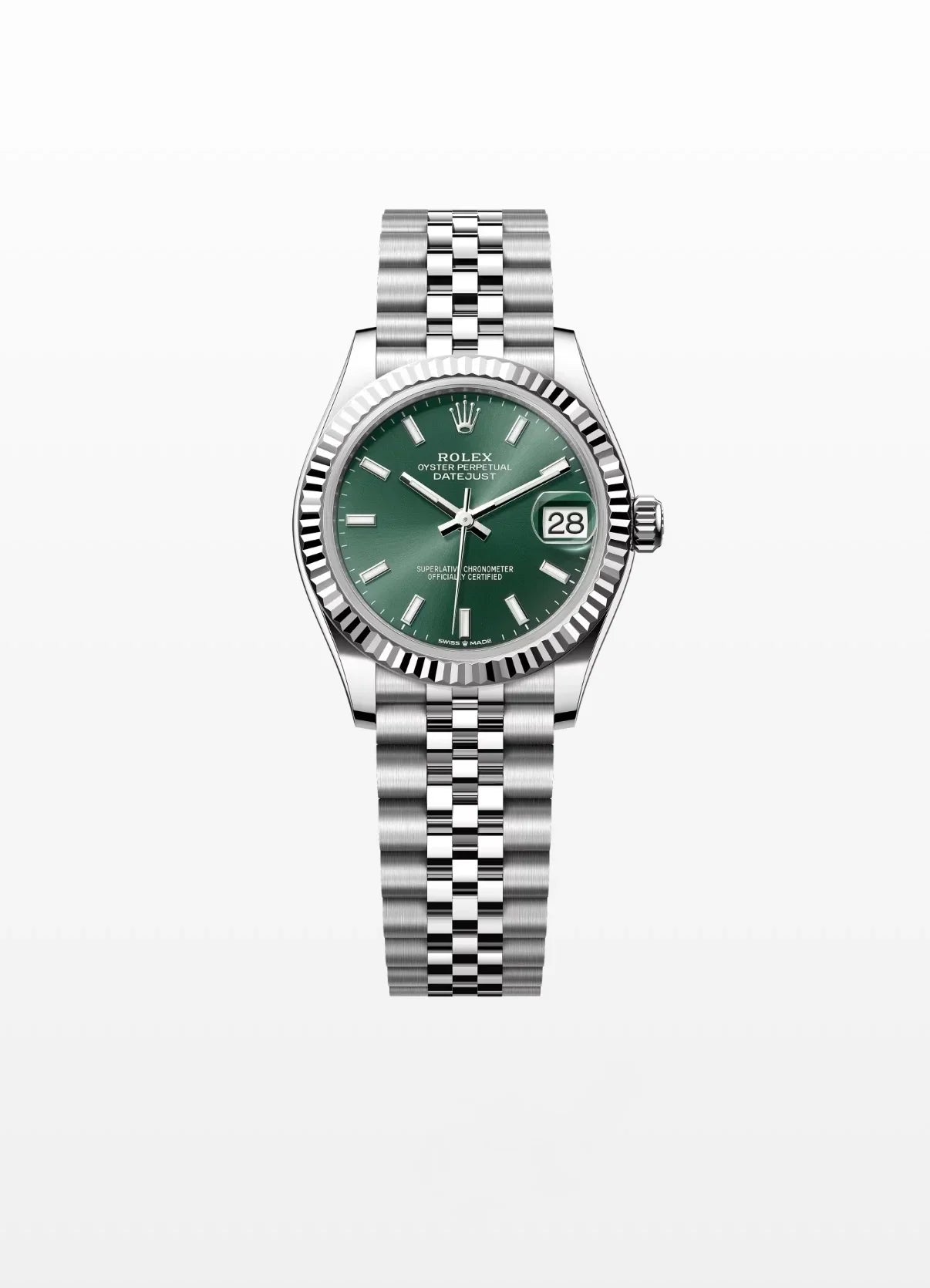 Image of Yeşil kadranlı, paslanmaz çelik bilezikli lüks ve şık Datejust otomatik kol saati
