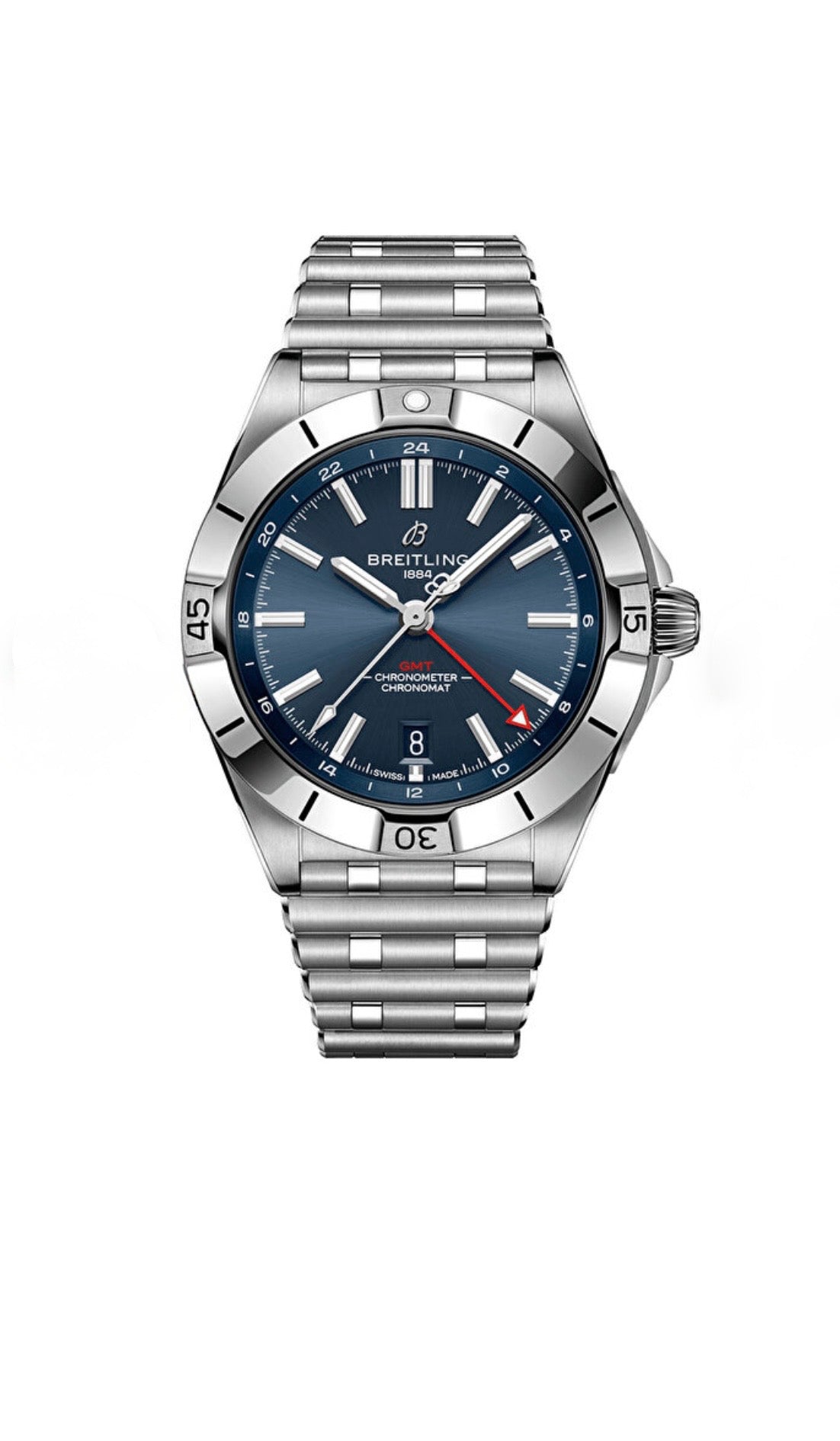 Image of Mavi kadranlı, çelik bilezikli lüks erkek kol saati, analog ve GMT göstergeli